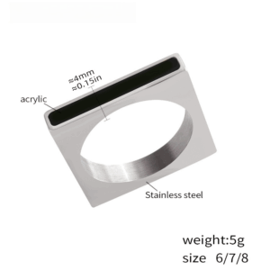 Fashionable Personalized Square Black Ring | Titanium Steel Plating | Daily Outfitting | Daily Waterproof | weight:5g