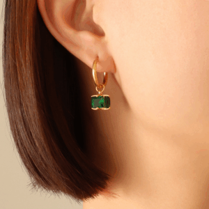 Titanium Steel Four Claw Buckle Square Emerald Zircon Earrings | Titanium Steel 18K Gold Plating | Daily Outfitting | Daily Waterproof | Minimalism
