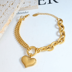 Splicing Chain Love Heart Bracelet | Titanium Steel 18K Gold Plating | Daily Outfitting | Daily Waterproof | Length:15+3cm, weight: 16g