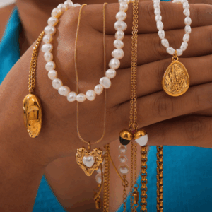 Natural pearls with pendant gold necklace collection | Scence graph 3 | collection picture