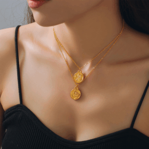 Embossed Zodiac Round Pendant Titanium Steel Necklace | Titanium Steel 18K Gold Plating | Daily Outfitting | Daily Waterproof | Length:40+5cm, Weight: 6g