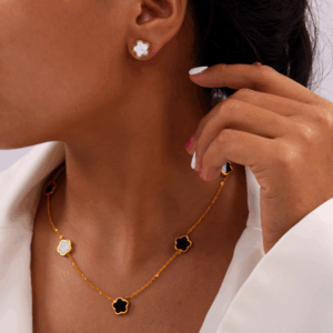 Single Sided Inlaid Flower Shaped Titanium Steel Earrings