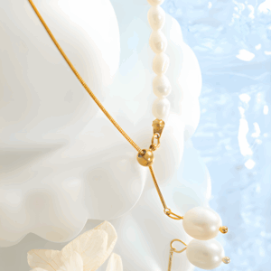 Light Luxury Freshwater Pearl Adjustable Snake Bone Necklace | Freshwater Natural Pearl | Titanium Steel 18K Gold Plating | Minimalism | Daily Outfitting | Daily Waterproof | Length: 46+5cm, Weight:7.9g