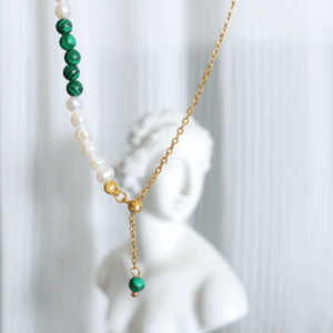 Turquoise Fresh Water Pearl Tassel Necklace | Titanium Steel 18K Gold Plating | Daily Outfitting | Daily Waterproof | Length: 49cm, weight: 8.4g