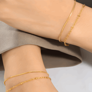 Exquisite Double-Layer Bead Chain & Snake Bone Chain Bracelet | Titanium Steel Plating | Daily Outfitting | Daily Waterproof | Length：40+5cm, 2g