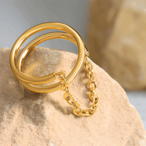 Double Layered Chain Ring | Titanium Steel 18K Gold Plating | Daily Outfitting | Daily Waterproof | Weight:3g