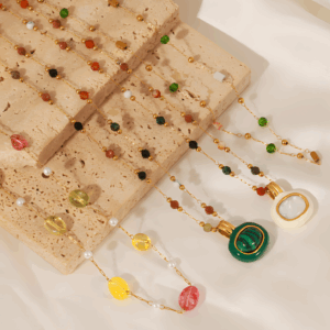 Natural Stone with Golden Ball Necklace Collection