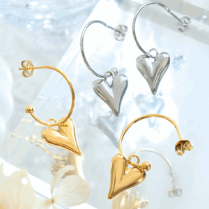 Love Heart Pendant Earrings | Titanium Steel Plating | Daily Outfitting | Daily Waterproof | 1.1*3.3cm, weight:5g