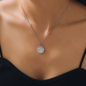 Embossed Zodiac Round Pendant Titanium Steel Necklace | Titanium Steel Plating | Daily Outfitting | Daily Waterproof | Length:40+5cm, Weight: 6g