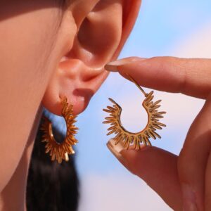 Geometric Radiant Earings | Titanium Steel 18K Gold Plating | Daily Outfitting | Daily Waterproof | Length: 43+5cm, weight: 3.5g