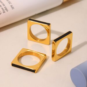 Fashionable Personalized Square Black Ring | Titanium Steel 18K Golden Plating | Daily Outfitting | Daily Waterproof | weight:5g