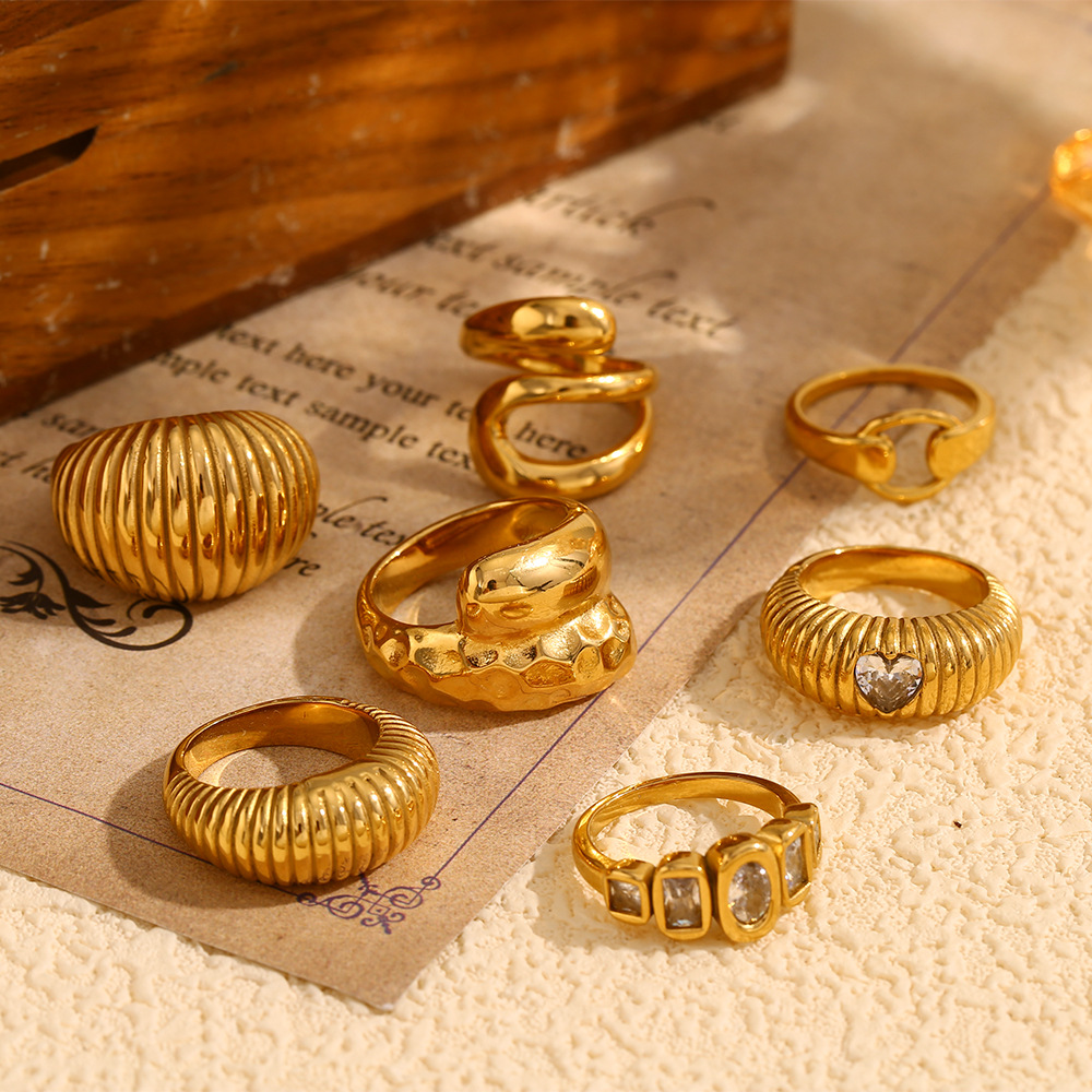 Arc Screw Thread Ring & Three-layer Irregular Artistic Opening Ring | Stainless Steel Mirror Finishing Plating | Daily Outfitting || Daily Waterproof Minimalist Style